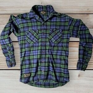 The Vermont Flannel Co Mens Small Green Blue Plaid Heavyweight Flannel Shirt